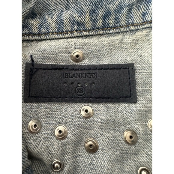 BLANKNYC Denim Jacket Womens XS Blue Studded Pearl Distressed Star Oversized - Picture 4 of 10